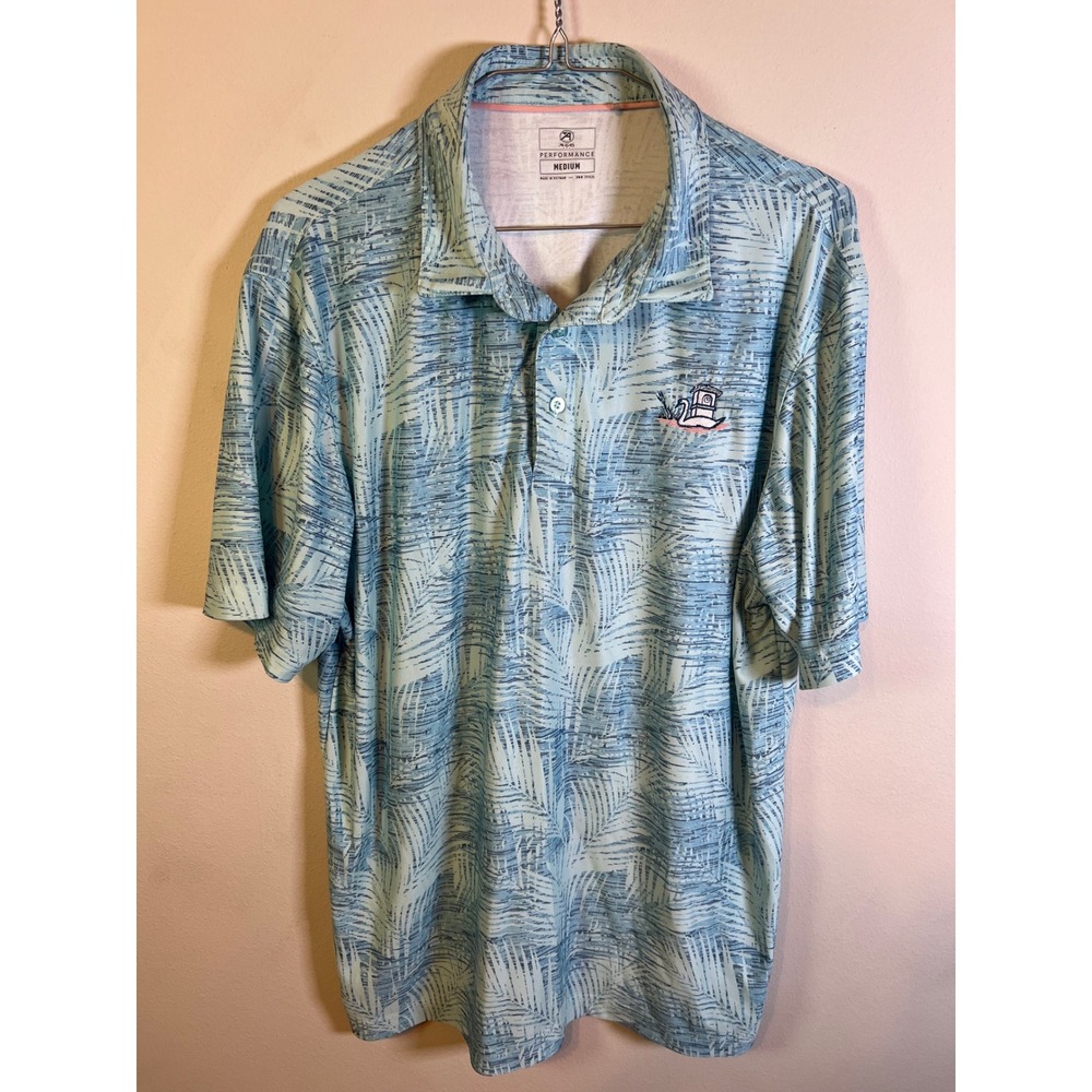 Ahead Mens Polo Shirt Palm Leaf Print Light Blue Medium